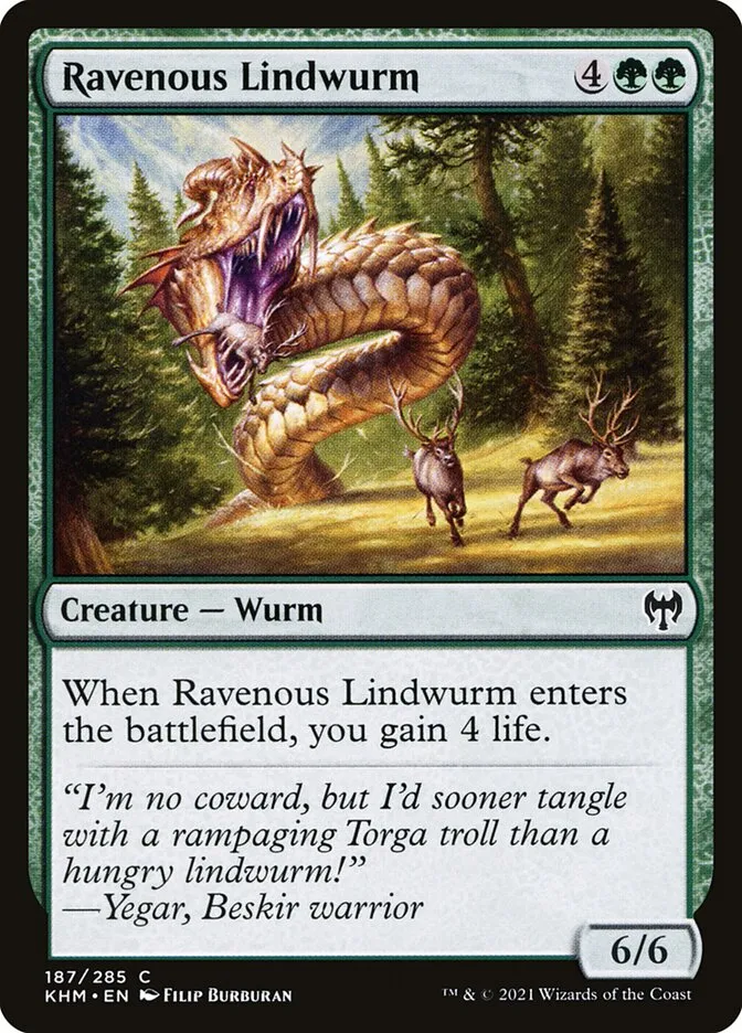 2021 Kaldheim Ravenous Lindwurm #187 common card image
