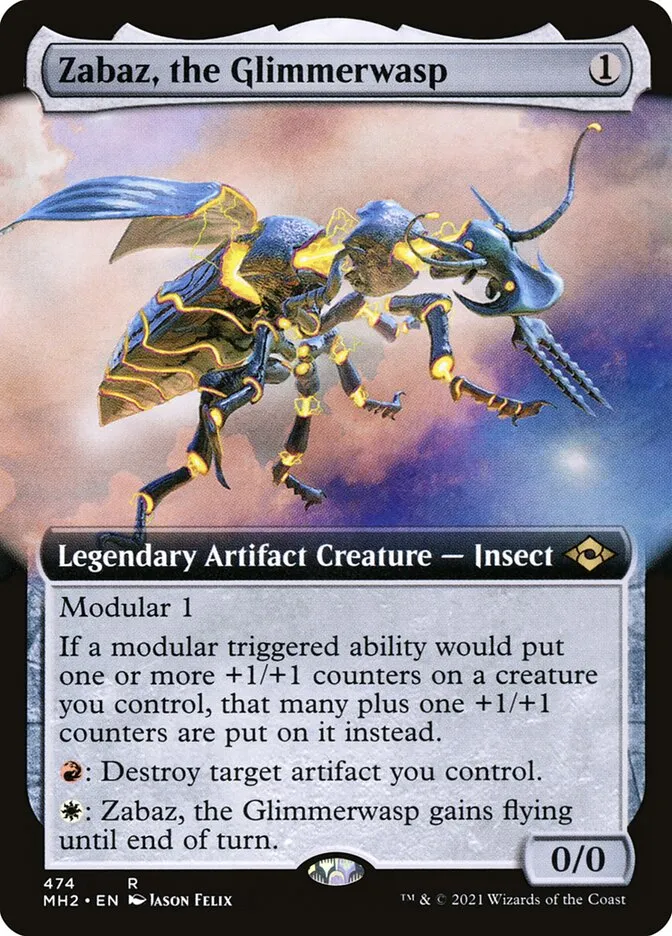 2021 Modern Horizons 2 Zabaz, the Glimmerwasp [Extended Art] rare #474 rare card image