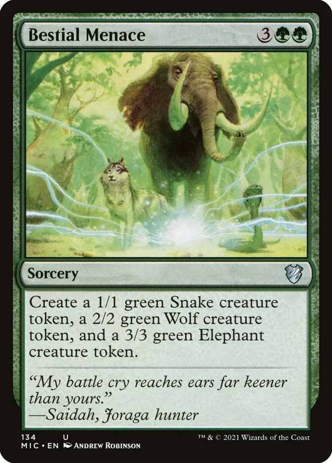 2021 Midnight Hunt Commander Bestial Menace #134 uncommon card image