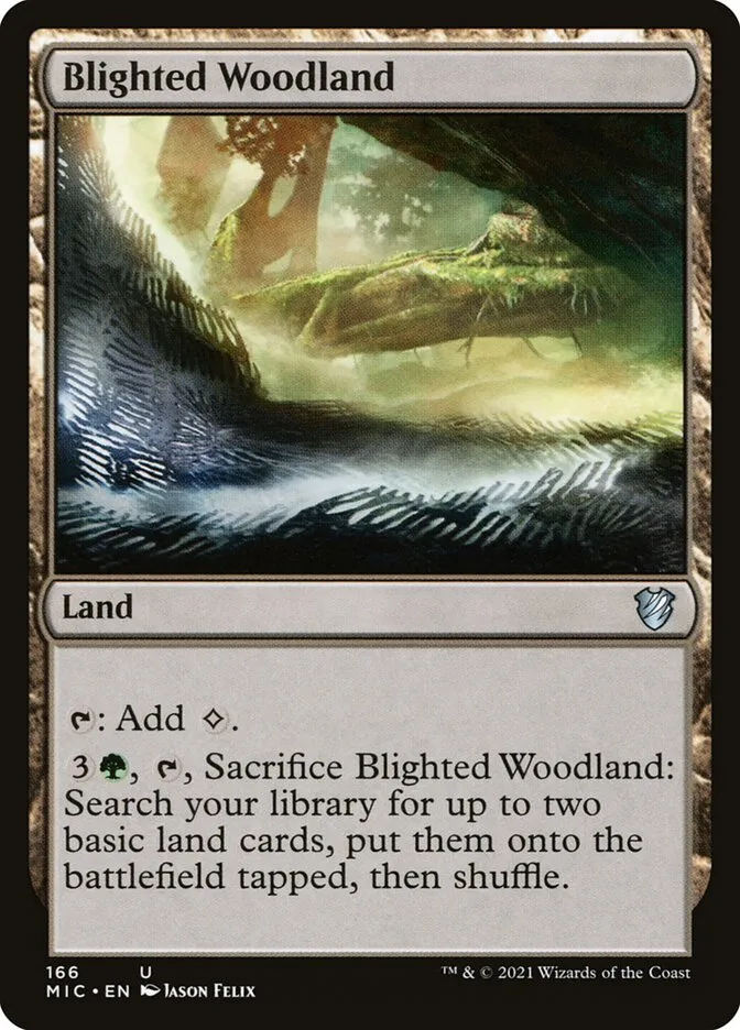 2021 Midnight Hunt Commander Blighted Woodland #166 uncommon card image