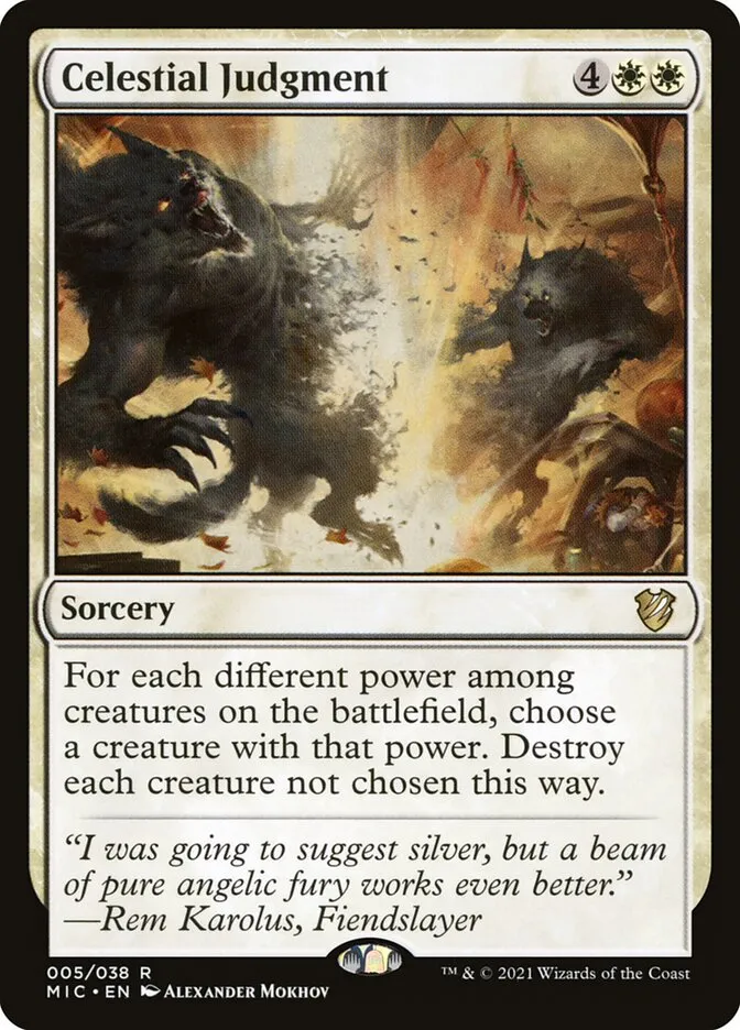 2021 Midnight Hunt Commander Celestial Judgment rare #5 rare card image