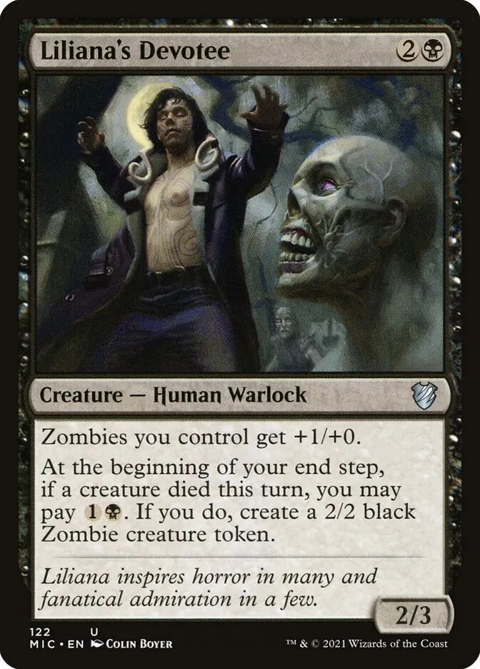 2021 Midnight Hunt Commander Liliana's Devotee uncommon #122 uncommon card image