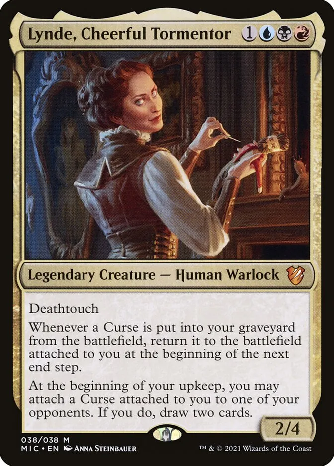 2021 Midnight Hunt Commander Lynde, Cheerful Tormentor mythic #38 mythic card image