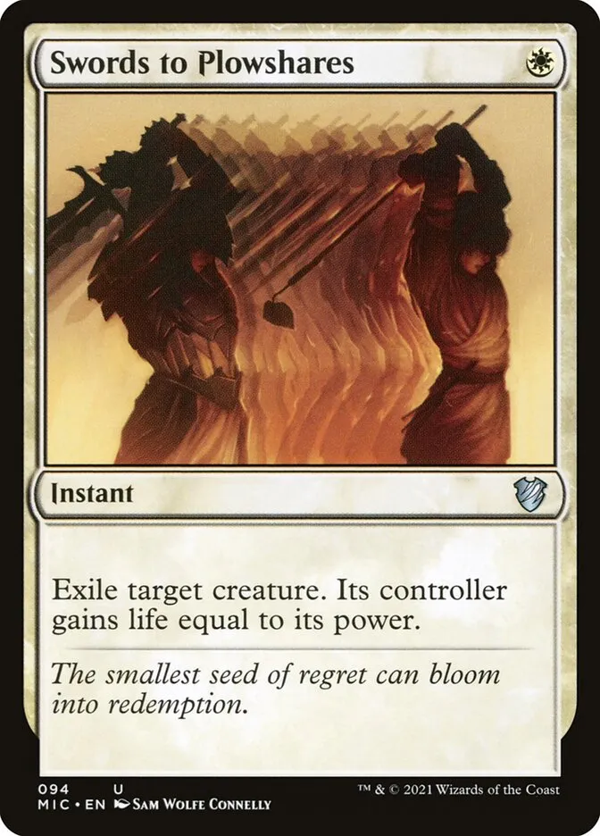2021 Midnight Hunt Commander Swords to Plowshares #94 uncommon card image
