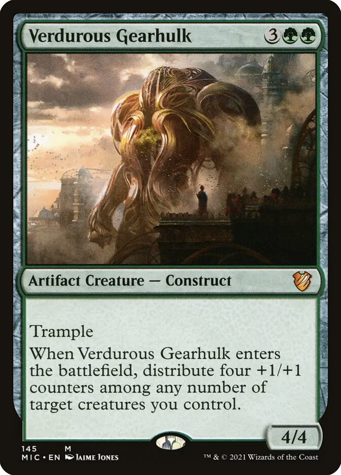 2021 Midnight Hunt Commander Verdurous Gearhulk #145 mythic card image