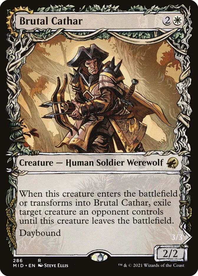 2021 Innistrad: Midnight Hunt Brutal Cathar // Moonrage Brute #286 rare card image