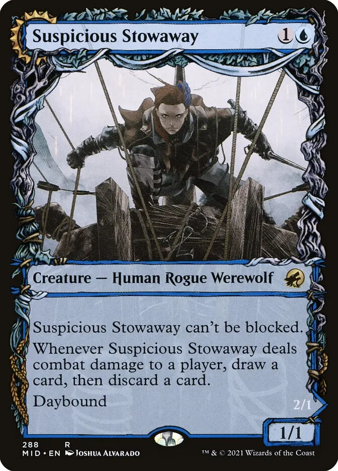 2021 Innistrad: Midnight Hunt Suspicious Stowaway // Seafaring Werewolf #288 rare card image