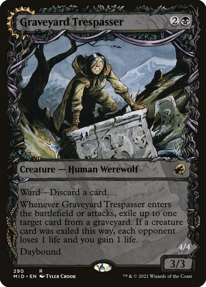 2021 Innistrad: Midnight Hunt Graveyard Trespasser // Graveyard Glutton #290 rare card image