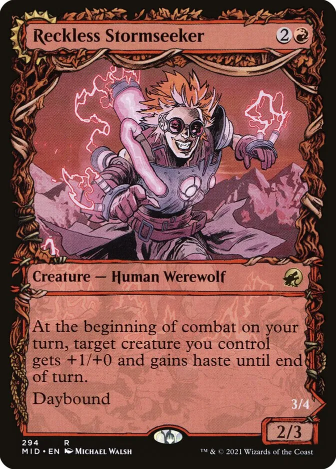 2021 Innistrad: Midnight Hunt Reckless Stormseeker // Storm-Charged Slasher #294 rare card image