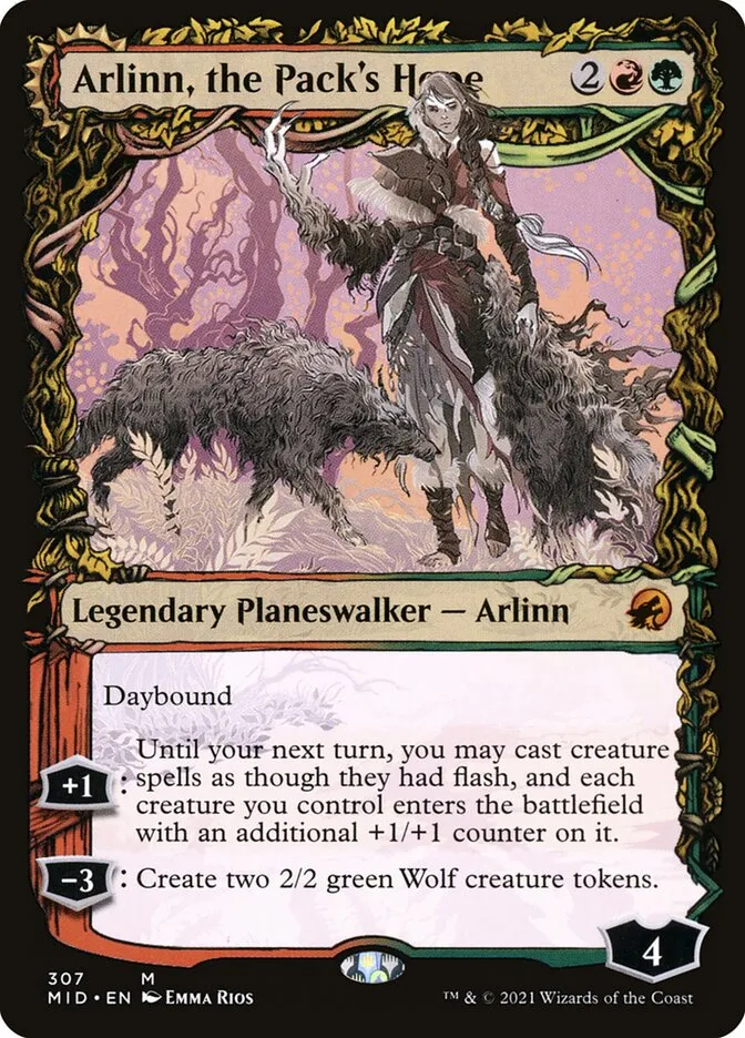 2021 Innistrad: Midnight Hunt Arlinn, the Pack's Hope // Arlinn, the Moon's Fury mythic #307 mythic card image