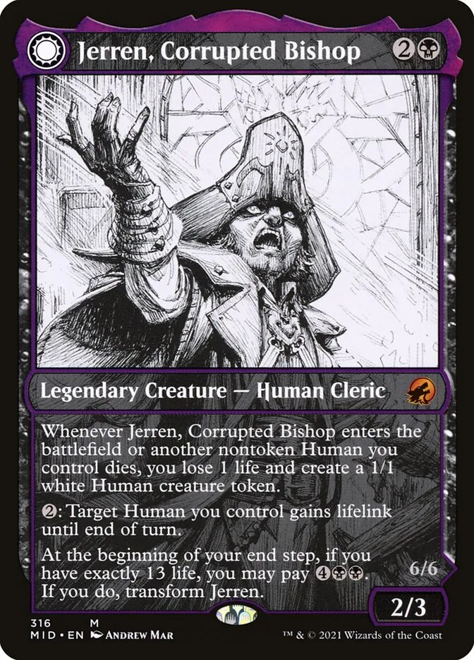 2021 Innistrad: Midnight Hunt Jerren, Corrupted Bishop // Ormendahl, the Corrupter mythic #316 mythic card image