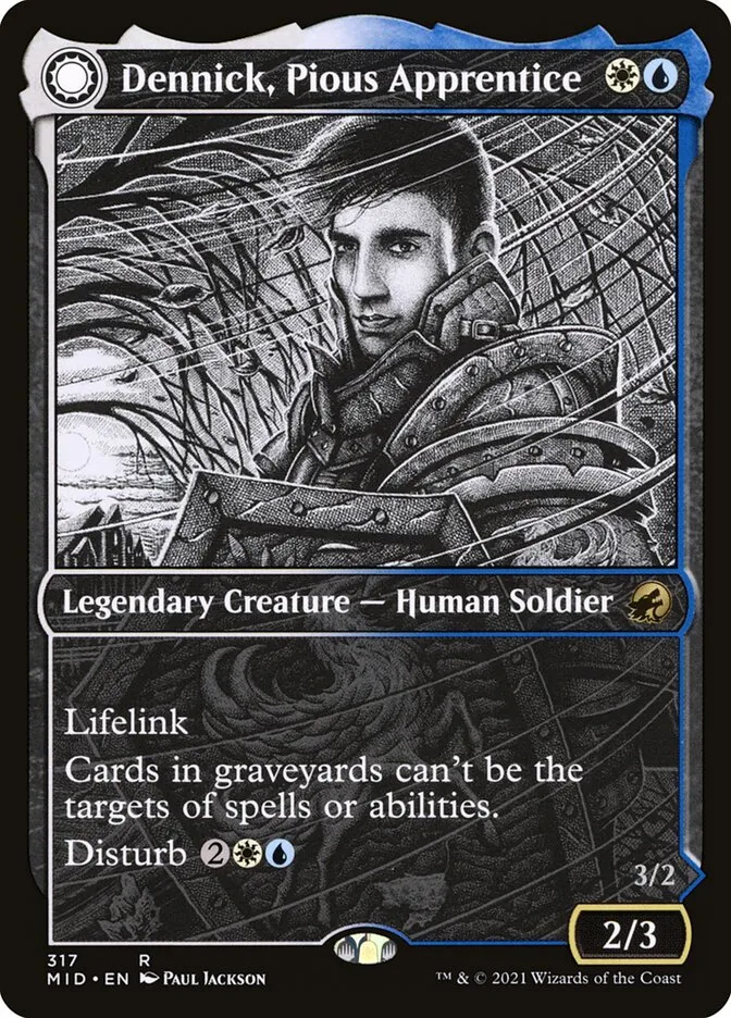 2021 Innistrad: Midnight Hunt Dennick, Pious Apprentice // Dennick, Pious Apparition #317 rare card image