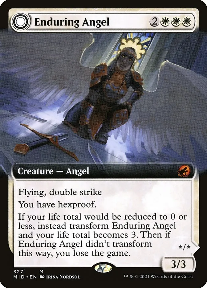 2021 Innistrad: Midnight Hunt Enduring Angel // Angelic Enforcer mythic #327 mythic card image