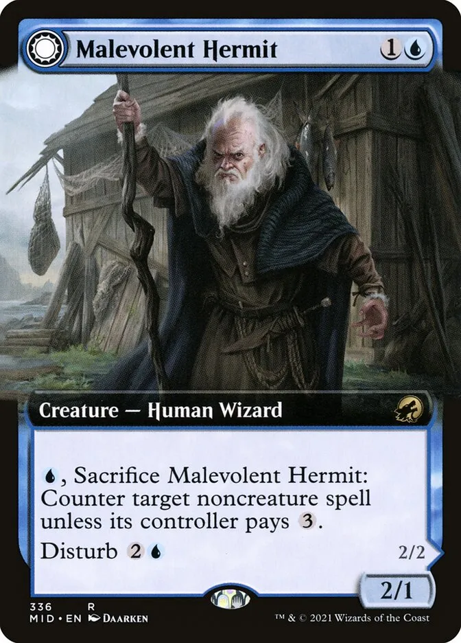 2021 Innistrad: Midnight Hunt Malevolent Hermit // Benevolent Geist #336 rare card image