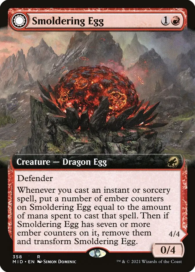 2021 Innistrad: Midnight Hunt Smoldering Egg // Ashmouth Dragon #358 rare card image