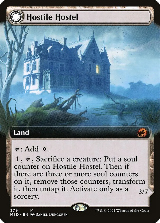 2021 Innistrad: Midnight Hunt Hostile Hostel // Creeping Inn #379 mythic card image