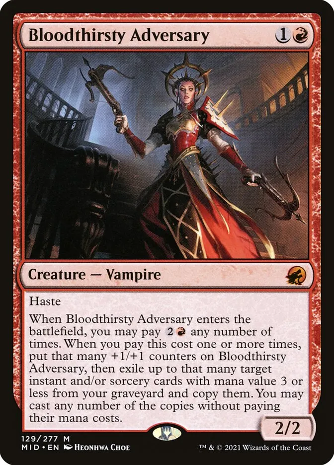 2021 Innistrad: Midnight Hunt Bloodthirsty Adversary mythic #129 mythic card image