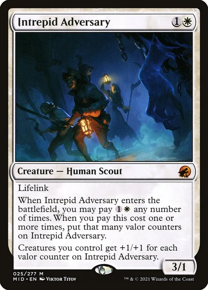 2021 Innistrad: Midnight Hunt Intrepid Adversary mythic #25 mythic card image