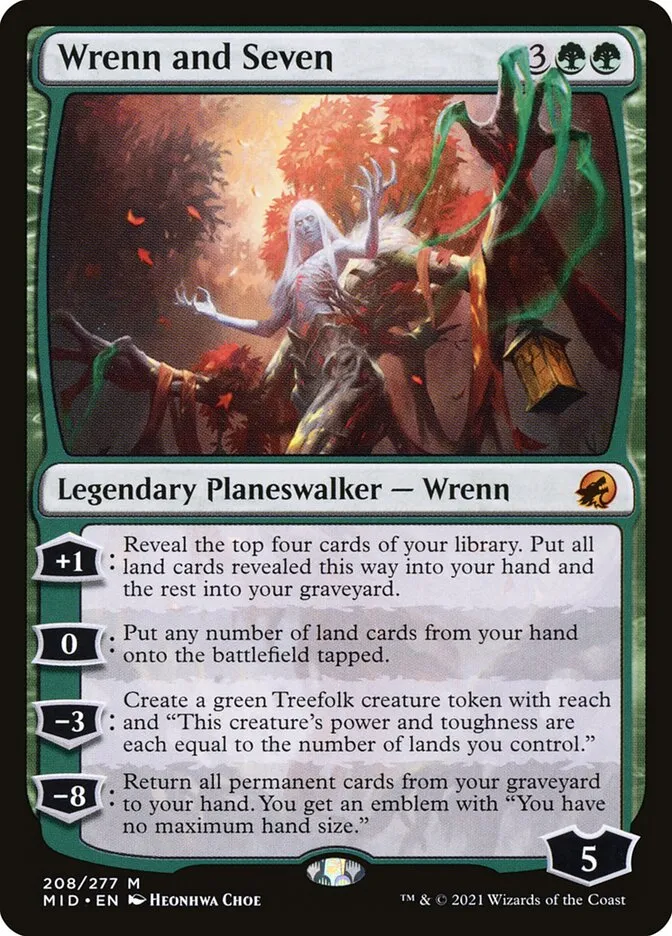 2021 Innistrad: Midnight Hunt Wrenn and Seven mythic #208 mythic card image