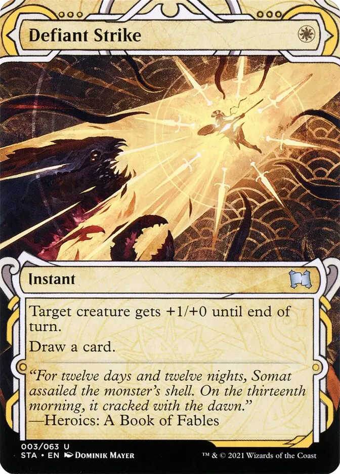 2021 Strixhaven Mystical Archive Defiant Strike [Etched Foil] uncommon #3 uncommon card image