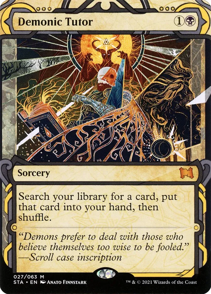 2021 Strixhaven Mystical Archive Demonic Tutor [Etched Foil] mythic #27 mythic card image