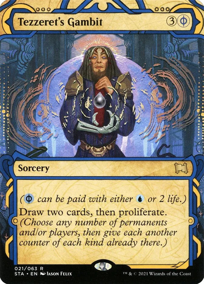 2021 Strixhaven Mystical Archive Tezzeret's Gambit [Etched Foil] rare #21 rare card image