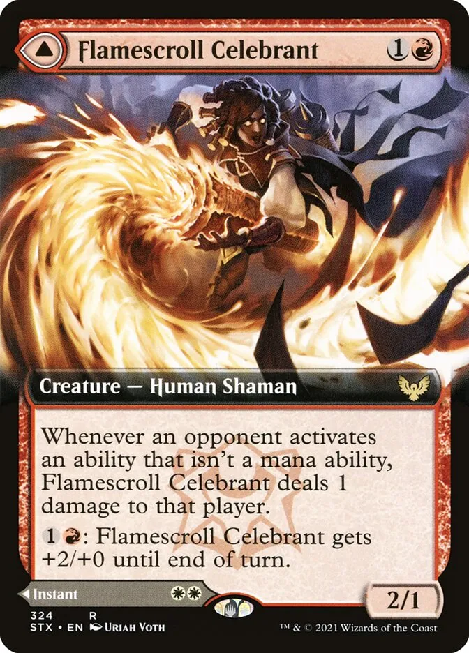 2021 Strixhaven: School of Mages Flamescroll Celebrant // Revel in Silence #324 rare card image
