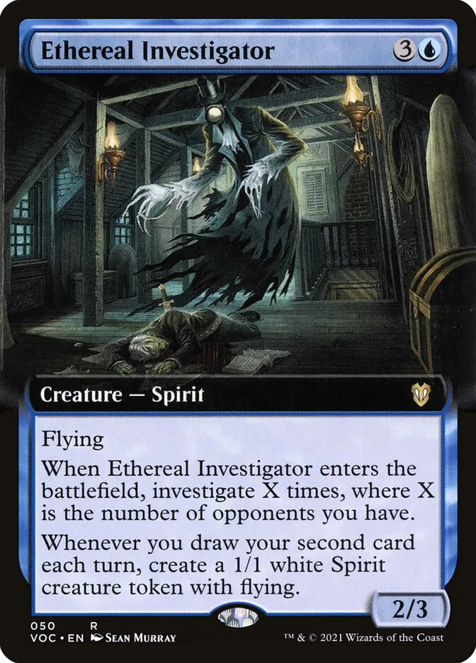 2021 Crimson Vow Commander Ethereal Investigator rare #50 rare card image