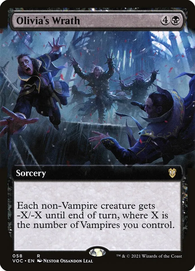 2021 Crimson Vow Commander Olivia's Wrath rare #58 rare card image