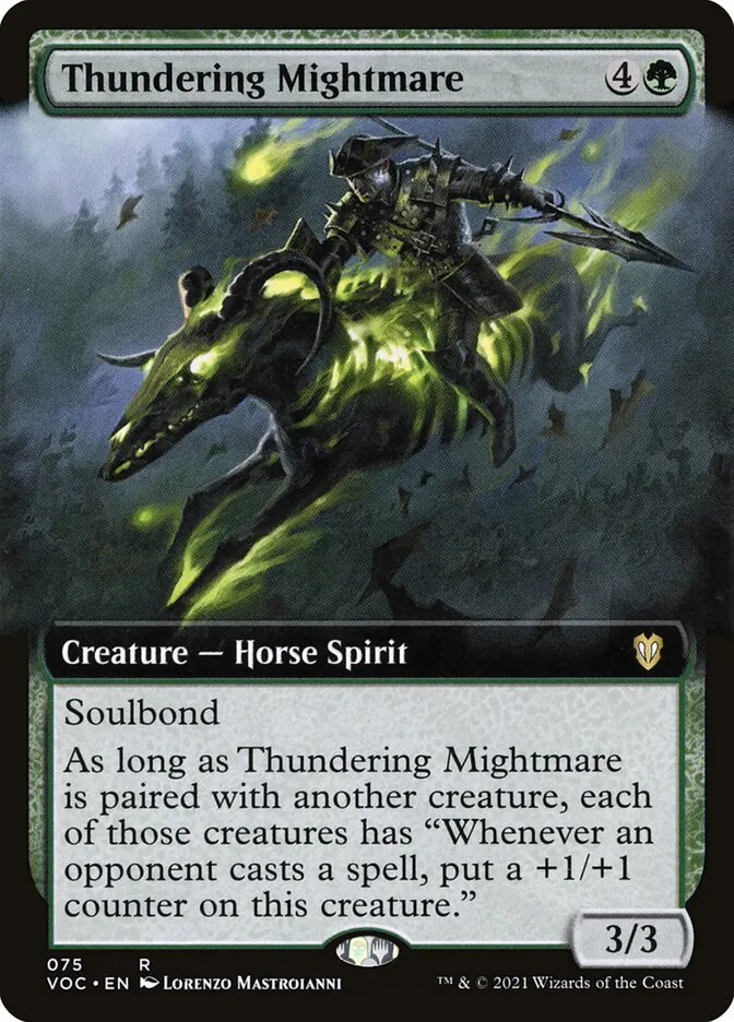 2021 Crimson Vow Commander Thundering Mightmare rare #75 rare card image