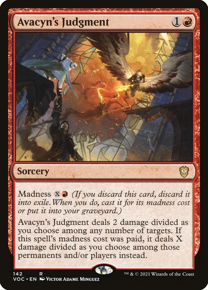 2021 Crimson Vow Commander Avacyn's Judgment #142 rare card image