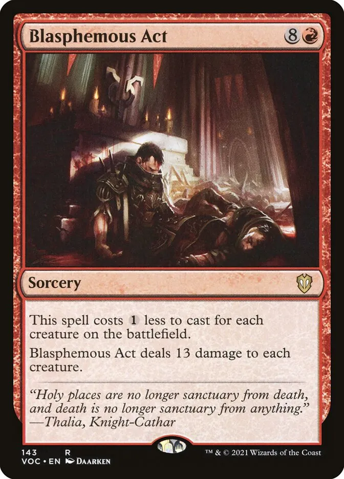 2021 Crimson Vow Commander Blasphemous Act #143 rare card image