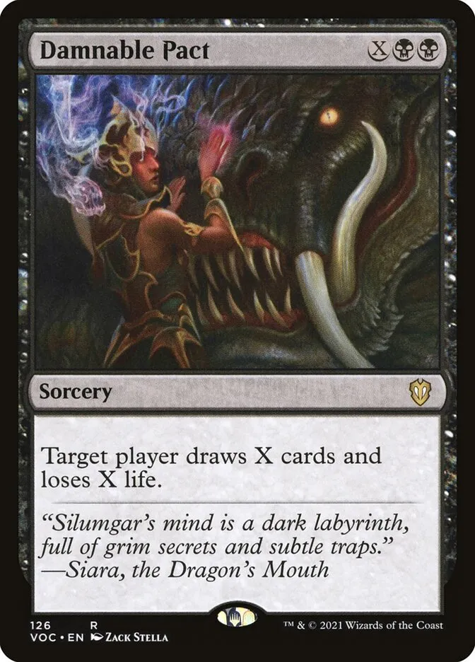 2021 Crimson Vow Commander Damnable Pact #126 rare card image