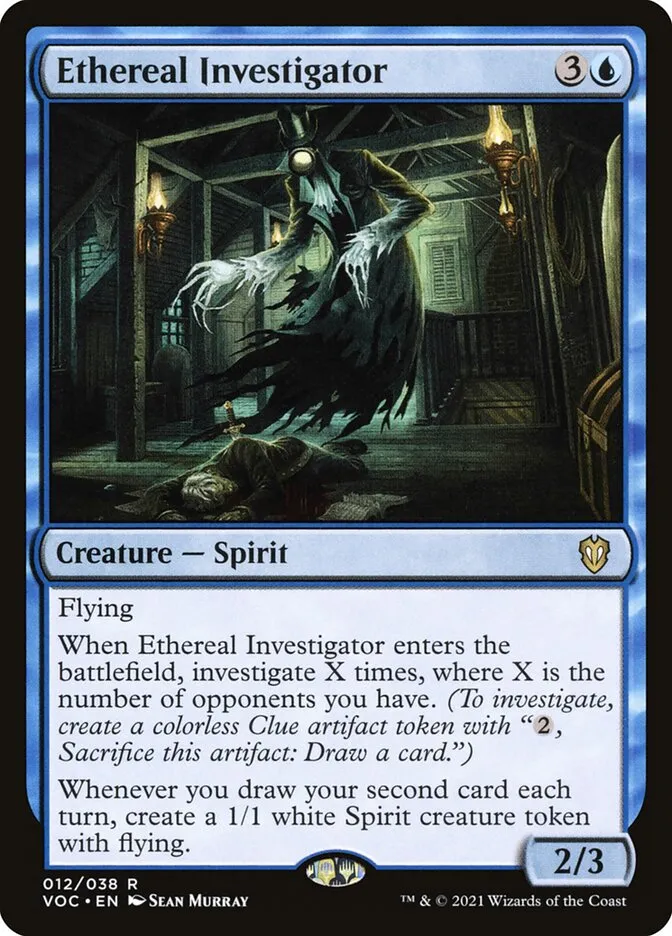 2021 Crimson Vow Commander Ethereal Investigator rare #12 rare card image