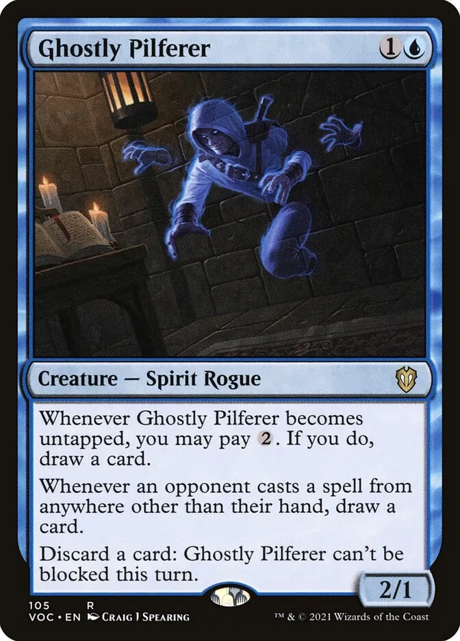 2021 Crimson Vow Commander Ghostly Pilferer rare #105 rare card image