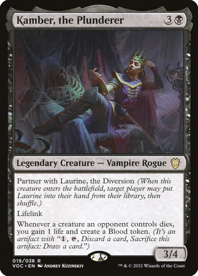 2021 Crimson Vow Commander Kamber, the Plunderer rare #19 rare card image