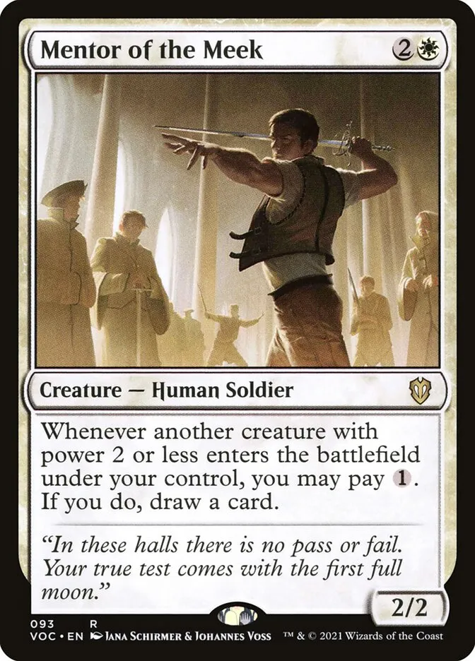 2021 Crimson Vow Commander Mentor of the Meek rare #93 rare card image