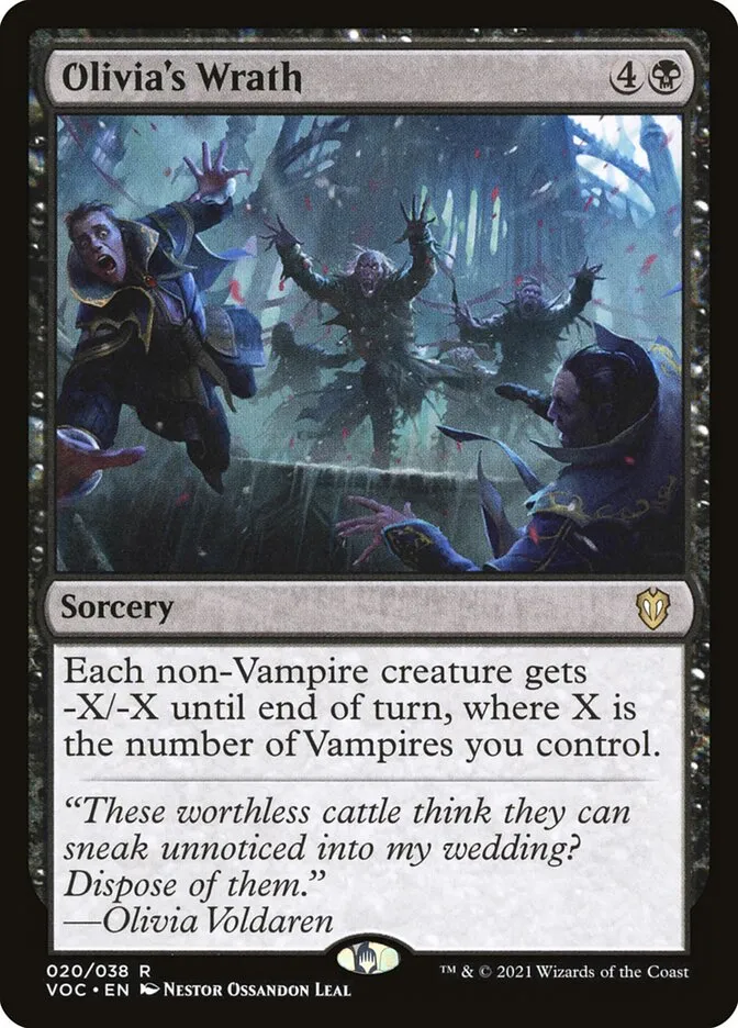 2021 Crimson Vow Commander Olivia's Wrath rare #20 rare card image