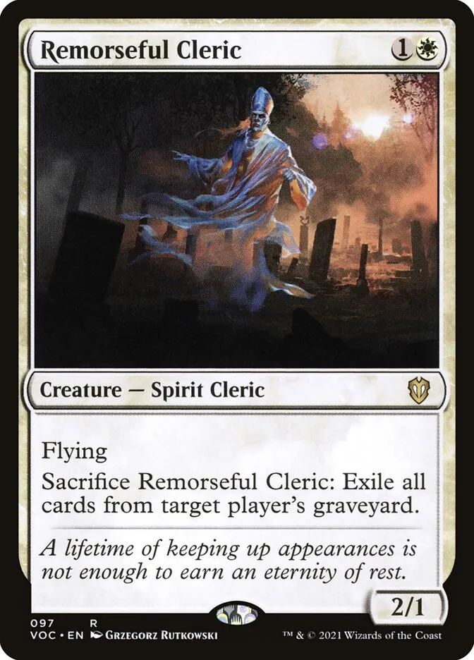 2021 Crimson Vow Commander Remorseful Cleric rare #97 rare card image