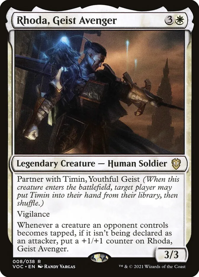 2021 Crimson Vow Commander Rhoda, Geist Avenger rare #8 rare card image