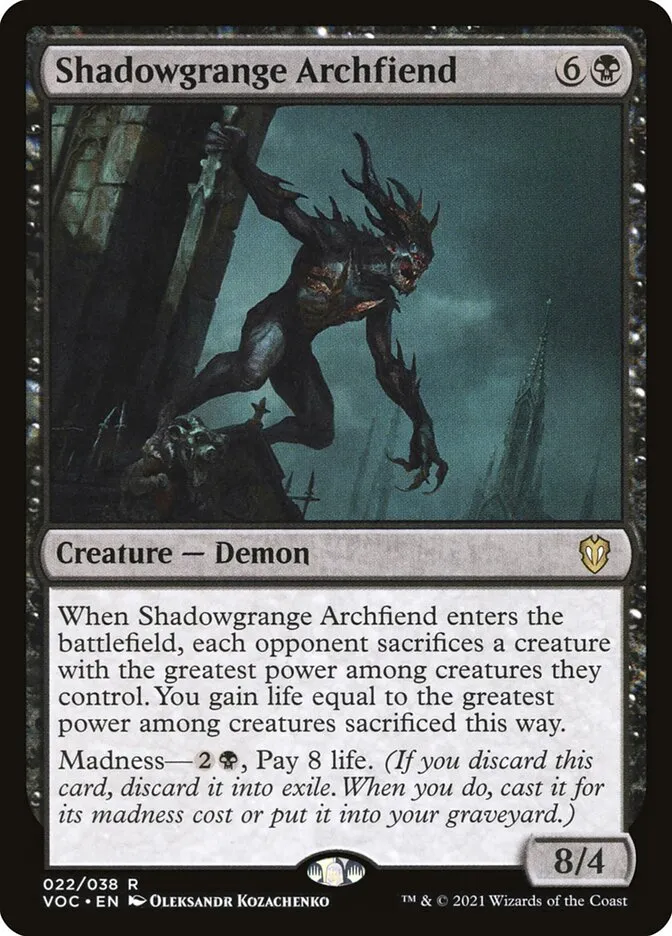 2021 Crimson Vow Commander Shadowgrange Archfiend rare #22 rare card image