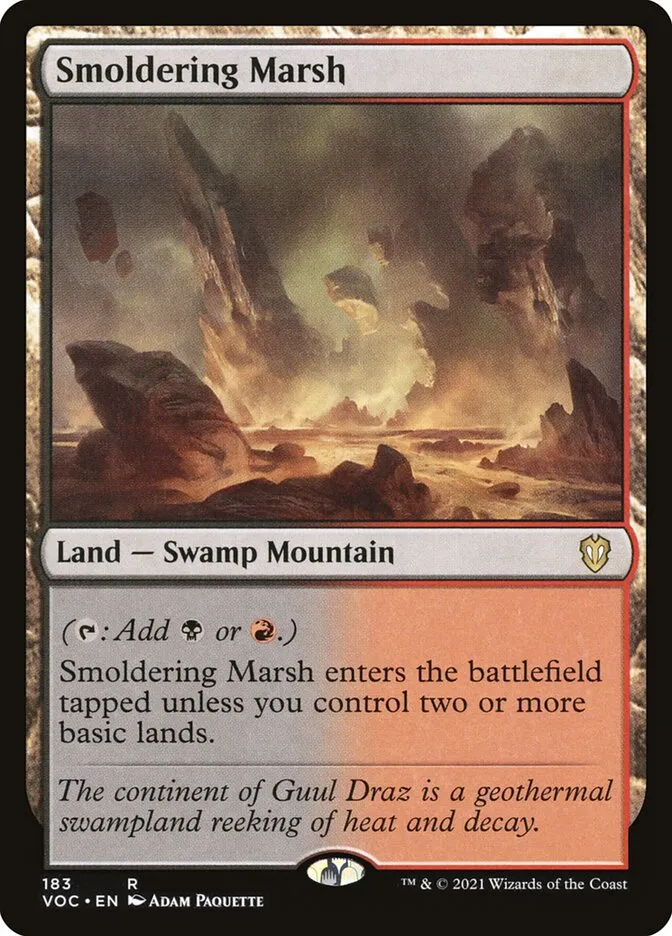 2021 Crimson Vow Commander Smoldering Marsh #183 rare card image