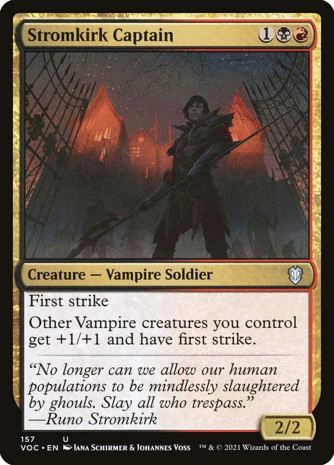 2021 Crimson Vow Commander Stromkirk Captain #157 uncommon card image