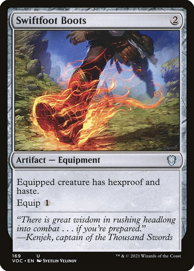 2021 Crimson Vow Commander Swiftfoot Boots #169 uncommon card image