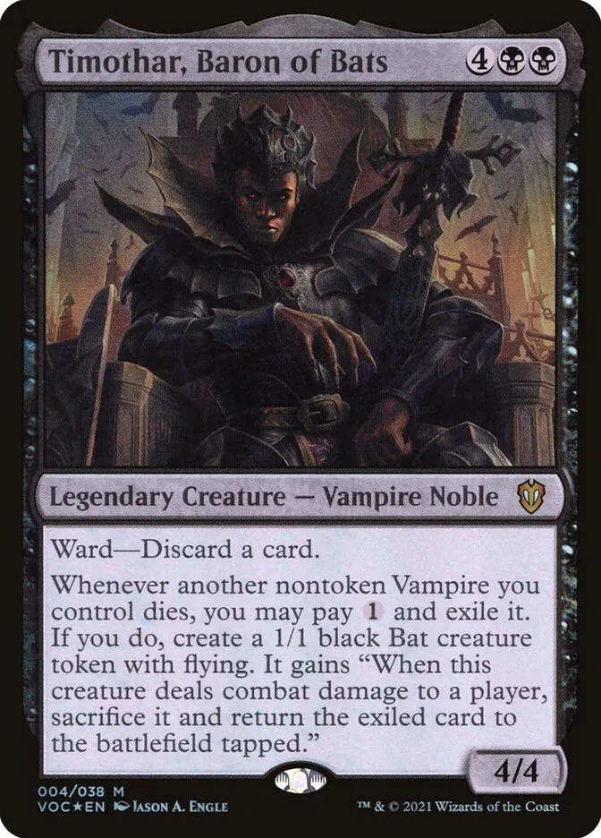 2021 Crimson Vow Commander Timothar, Baron of Bats mythic #4 mythic card image
