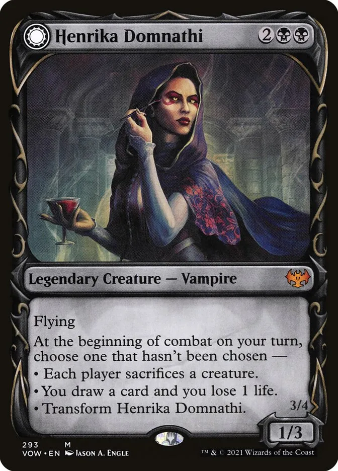 2021 Innistrad: Crimson Vow Henrika Domnathi // Henrika, Infernal Seer #293 mythic card image