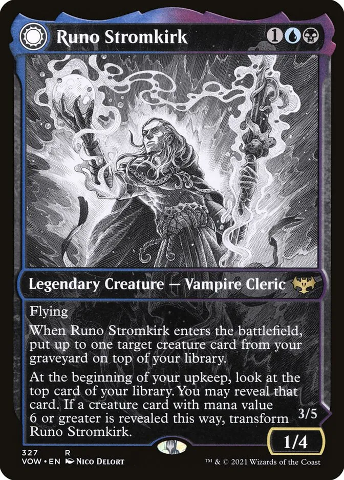 2021 Innistrad: Crimson Vow Runo Stromkirk // Krothuss, Lord of the Deep #327 rare card image