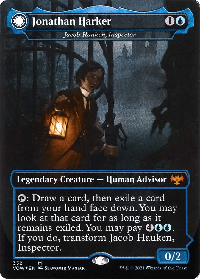 2021 Innistrad: Crimson Vow Jacob Hauken, Inspector // Hauken's Insight #332 mythic card image