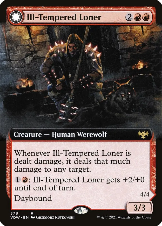 2021 Innistrad: Crimson Vow Ill-Tempered Loner // Howlpack Avenger rare #378 rare card image