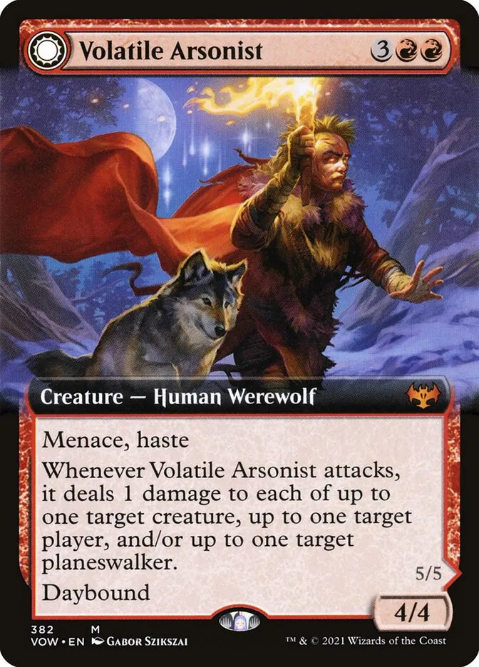 2021 Innistrad: Crimson Vow Volatile Arsonist // Dire-Strain Anarchist mythic #382 mythic card image